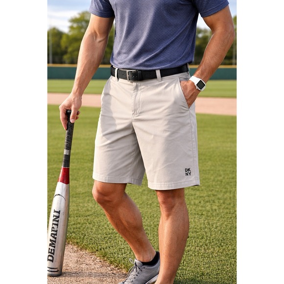 DKNY Mens Khaki Golf Shorts Size 36 Performance Casual Chino 10in - Picture 2 of 15